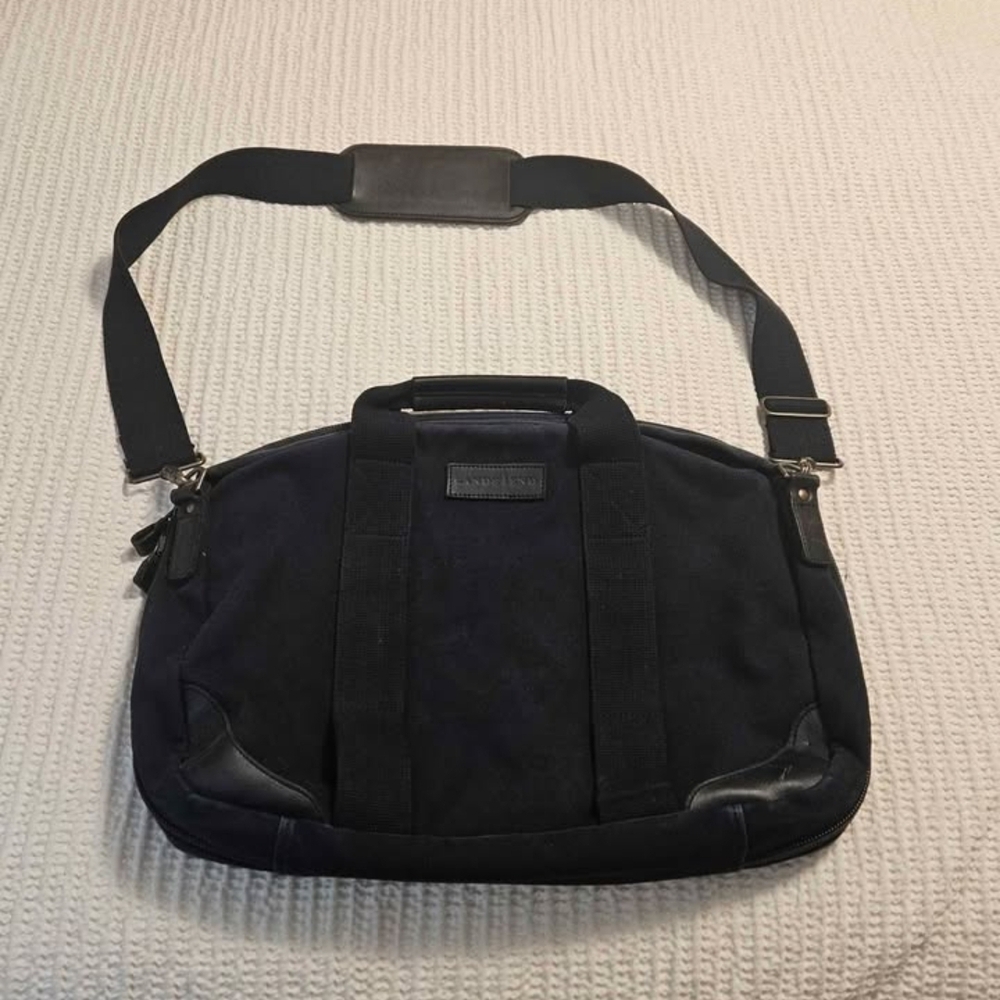VTG LANDS END Black Canvas Shoulder Briefcase Bag